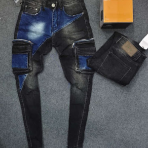 Pantalon jean Rétro Slim Fit avec poches latérales pour Homme - Couleur Noire et bleue-Ref : 6803