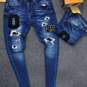 Pantalon jean Rétro Slim Fit découpé - Couleur bleue - Pour Homme-Ref : 6838