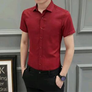 Chemise Slim à manches courtes - Couleurs Rouge, Noire, Bleue ciel, Blanche - Pour Homme-Ref : 7810
