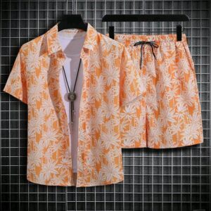 Ensemble décontracté Chemise Culotte Fleuri - Couleur Orange, Verte, Bleue, Café, Blanche et noire, Marron, Grise, Violette - Pour Homme-Ref : 7987