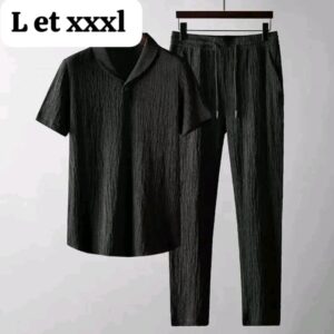 Ensemble Pantalon, Shirt à manches courtes décontracté, mode d'été et confortable - Couleur Noire - Pour Homme-Ref : 8418