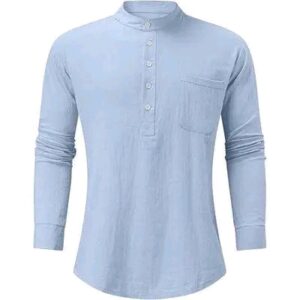 Chemise Manches Longues Boutons de Vintage Classique Mode Casual - Couleur Bleue Unie - Pour Homme-Ref : 8451