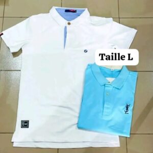 Polos à manches courtes, coupe classique, été- Couleurs Blanche, Bleu ciel - Pour Homme-Ref : 7836