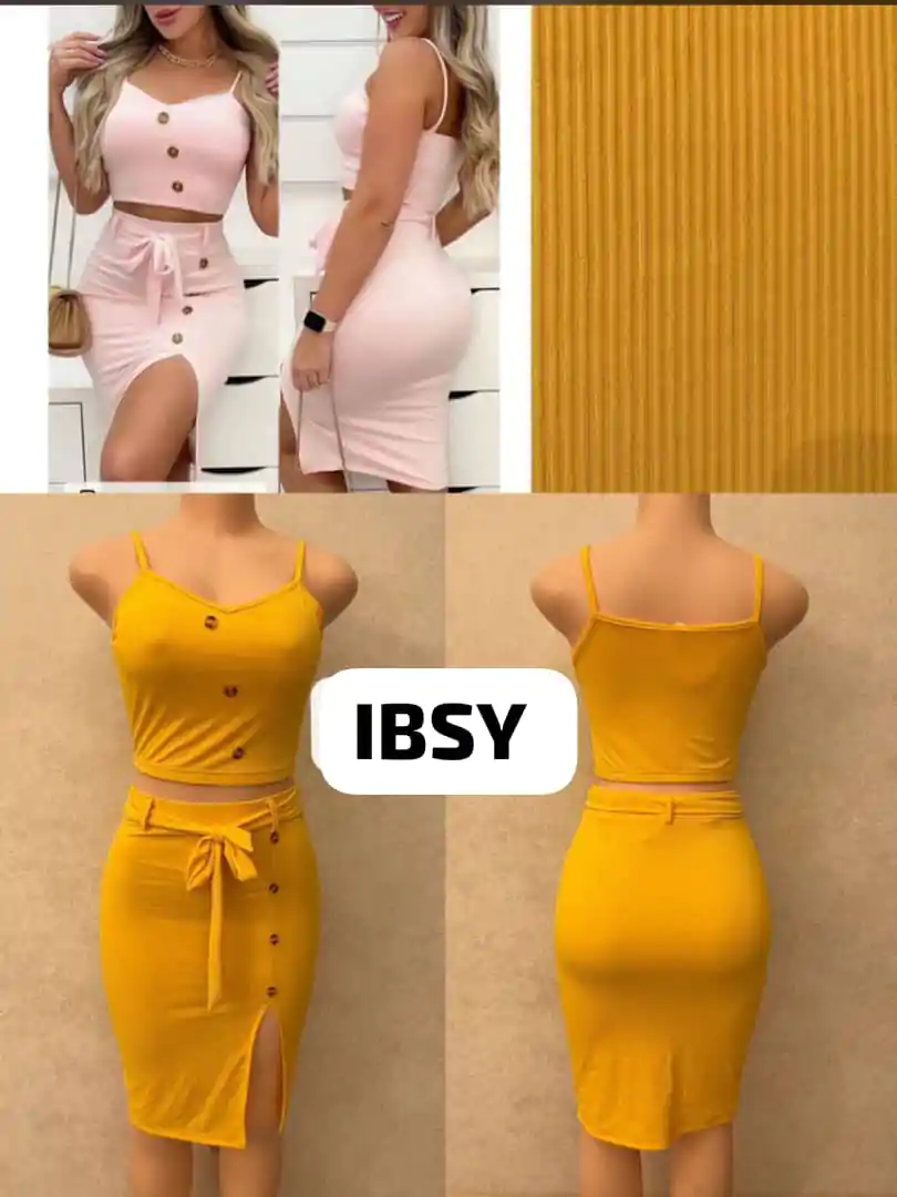 Complet chemise jupe - Couleurs Disponibles : Blanche, Noire, Rouge, Jaune, Rose  - Pour Femme-Ref : 18660